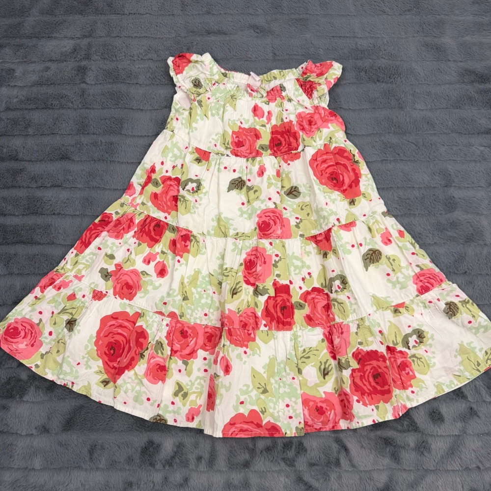 Gap Toddler Girls Pink Floral Tiered Cotton Dress Size 3T RN 54023